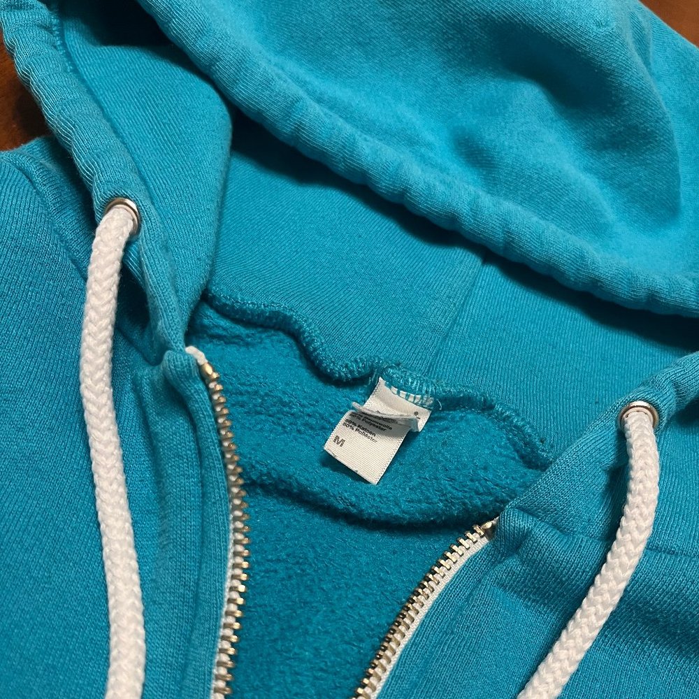 Teal Zip-Up American Apparel Hoodie - M